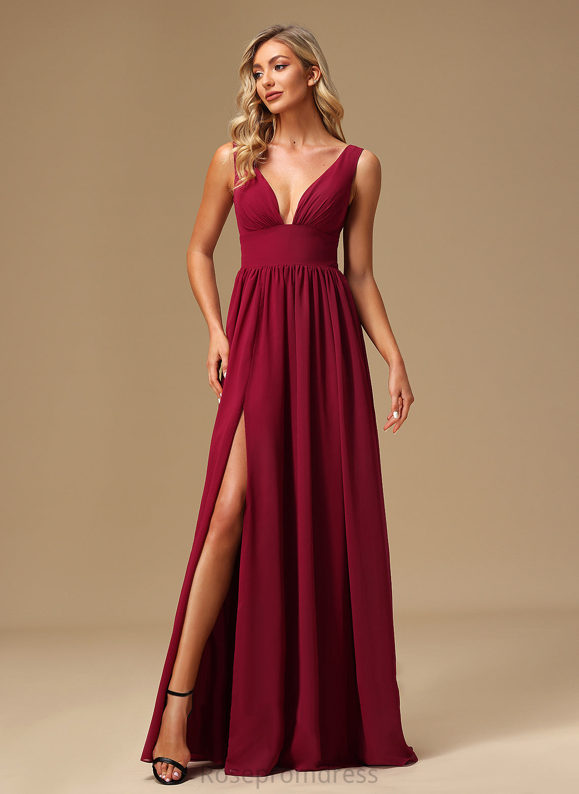 SplitFront V-neck Fabric Floor-Length Silhouette Neckline Length A-Line Embellishment Veronica Sleeveless Scoop Bridesmaid Dresses