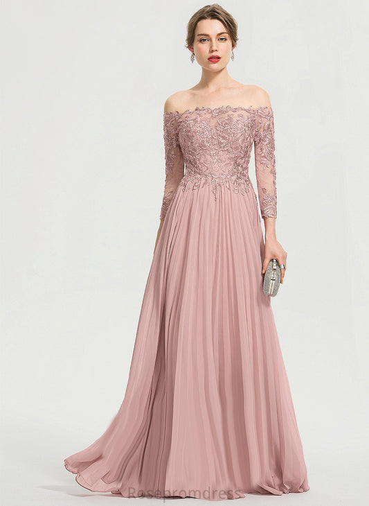 Linda Lace Off-the-Shoulder Pleated With Sequins Chiffon Prom Dresses Ball-Gown/Princess Floor-Length