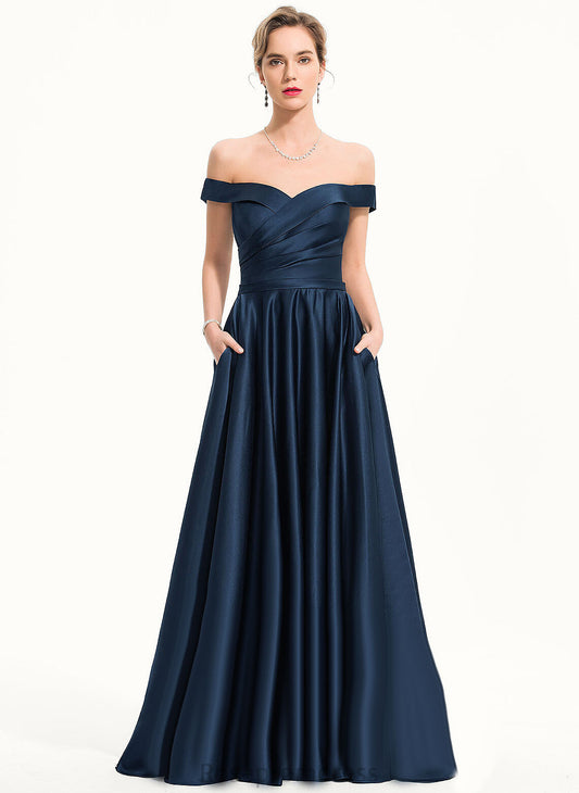 Train Sweep Ball-Gown/Princess With Evelyn Satin Pleated Off-the-Shoulder Prom Dresses