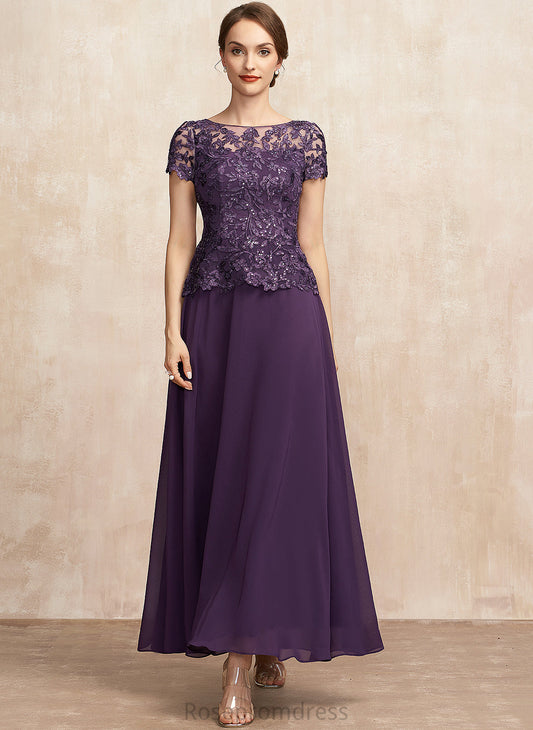 of Ankle-Length A-Line Mother of the Bride Dresses Lace Dress Neck Bride Sabrina the Sequins Mother With Scoop Chiffon