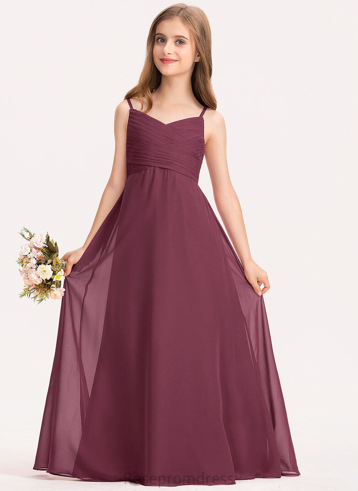 Junior Bridesmaid Dresses Chiffon A-Line Sweetheart Floor-Length With Ruffle Eliana