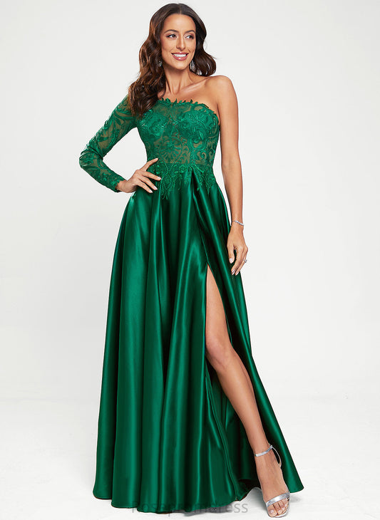 Floor-Length Satin A-Line Abby One-Shoulder Prom Dresses