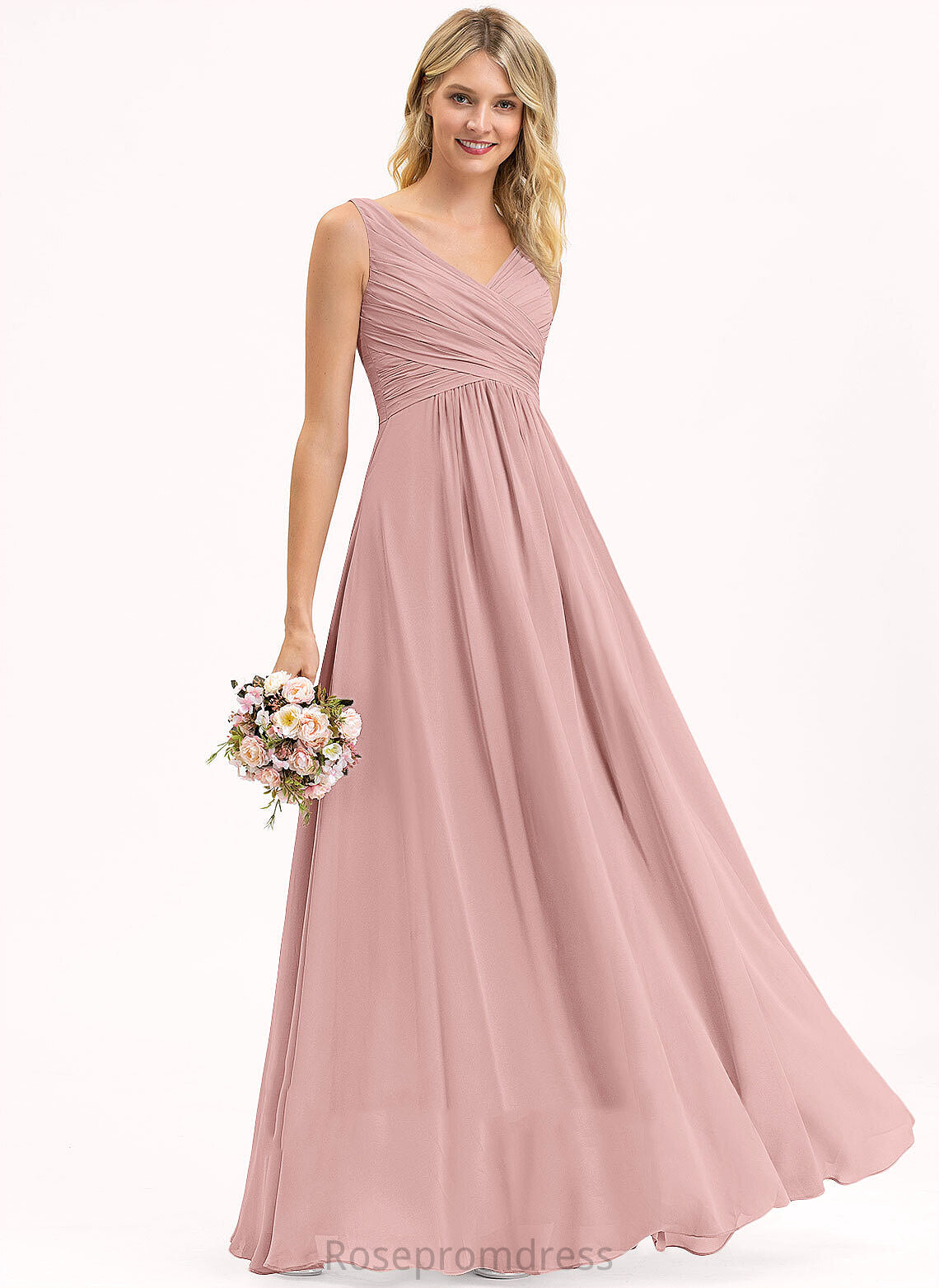 A-Line Embellishment Fabric V-neck Length Floor-Length Pleated Neckline Silhouette Louise Spaghetti Staps Trumpet/Mermaid Bridesmaid Dresses