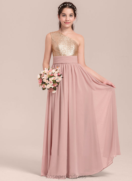 One-Shoulder Ruffle Junior Bridesmaid Dresses Chiffon Undine A-Line Floor-Length With