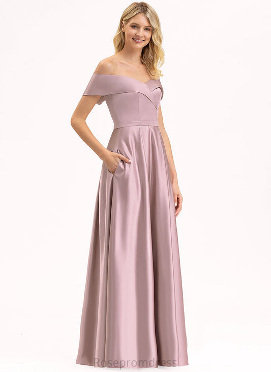 Straps&Sleeves Floor-Length Length Silhouette A-line OfftheShoulder Satin Neckline Fabric Martha Bridesmaid Dresses