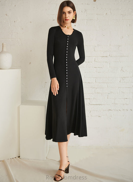 Long Neck Midi Dresses Round Cotton Brynlee Sleeves Club Dresses Blends Sexy A-line