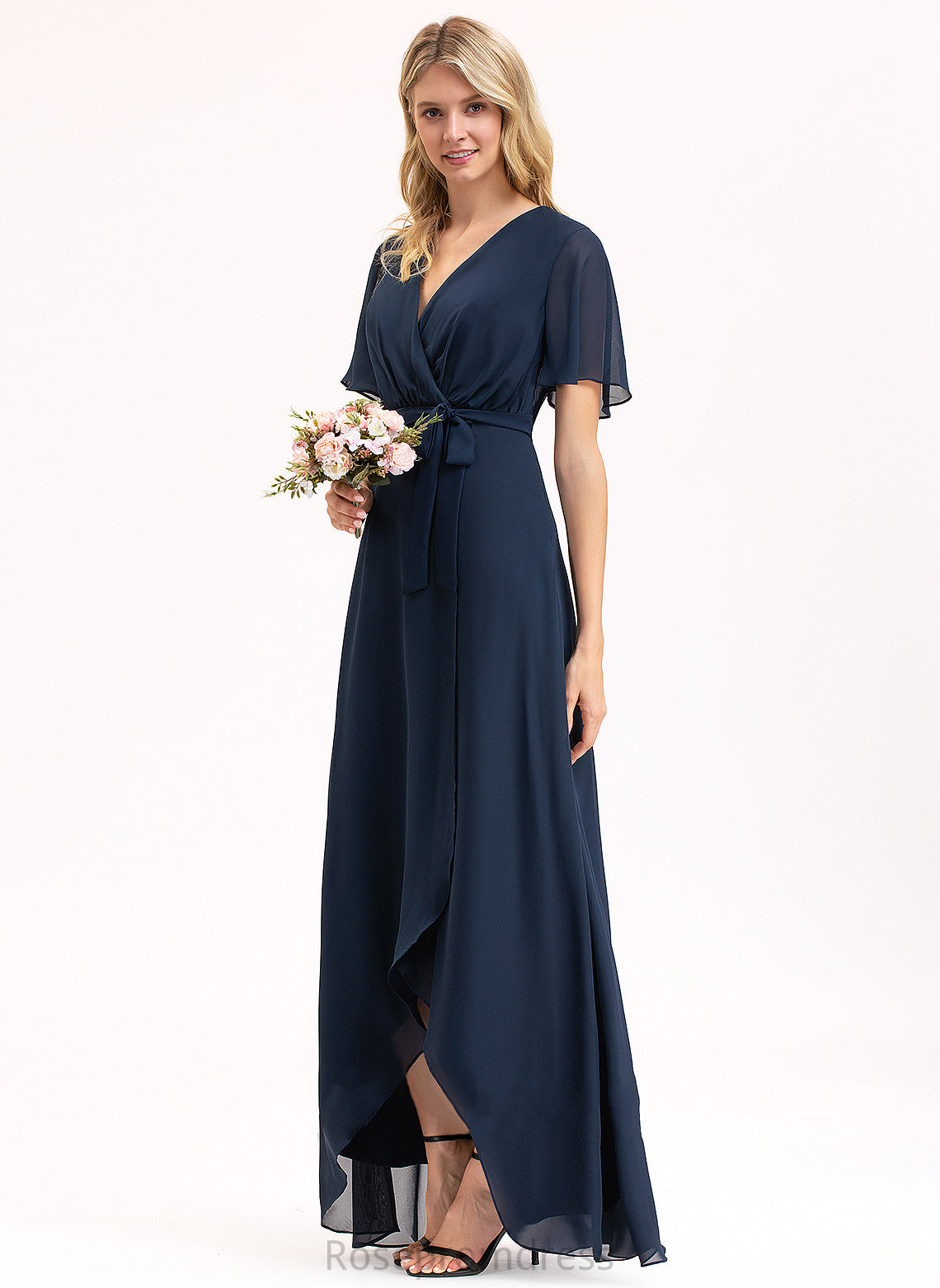 Neckline Silhouette Length A-Line V-neck Bow(s) Fabric Asymmetrical Embellishment Alexia Sleeveless Floor Length Bridesmaid Dresses