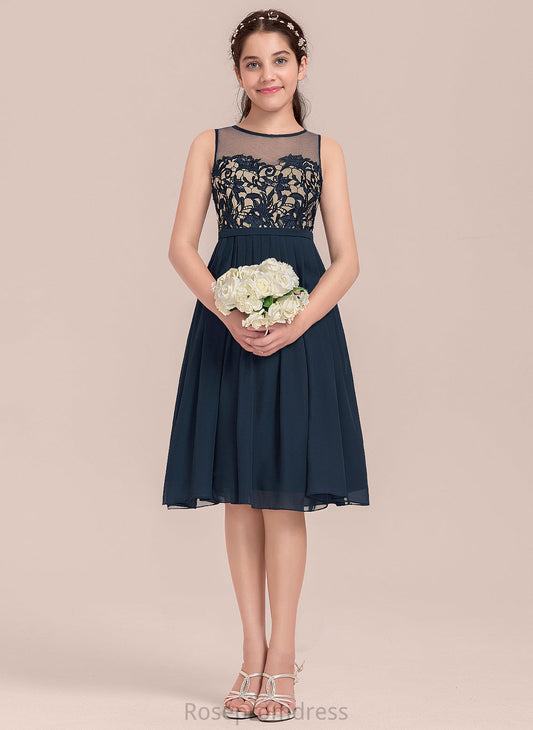 Juliette Neck Junior Bridesmaid Dresses Chiffon Knee-Length A-Line Scoop