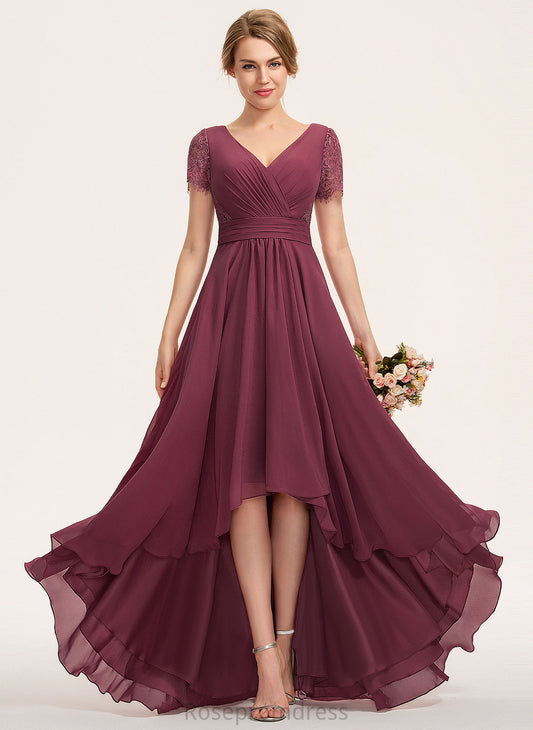 Length Asymmetrical Pleated Silhouette Neckline V-neck Embellishment A-Line Fabric Adeline Bridesmaid Dresses