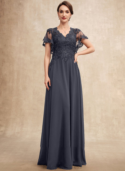 Dress Bride Sequins Lace of Chiffon the Floor-Length V-neck Mother of the Bride Dresses Mother A-Line With Madeline