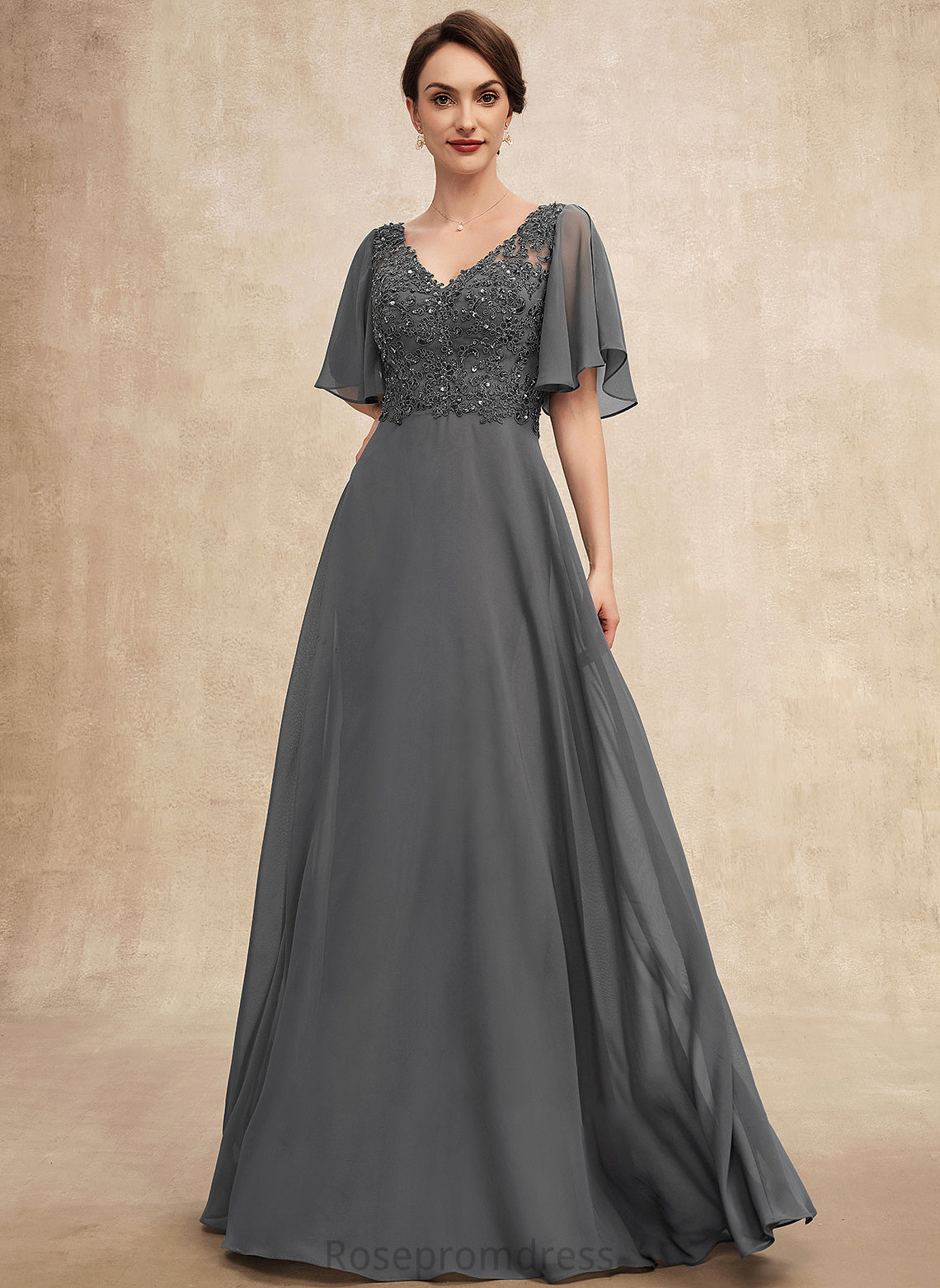 With Dress Bride Beading V-neck Floor-Length A-Line Mother of the Bride Dresses Mother of Lace Melody Sequins the Chiffon