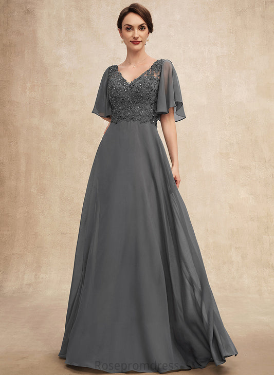 With Dress Bride Beading V-neck Floor-Length A-Line Mother of the Bride Dresses Mother of Lace Melody Sequins the Chiffon