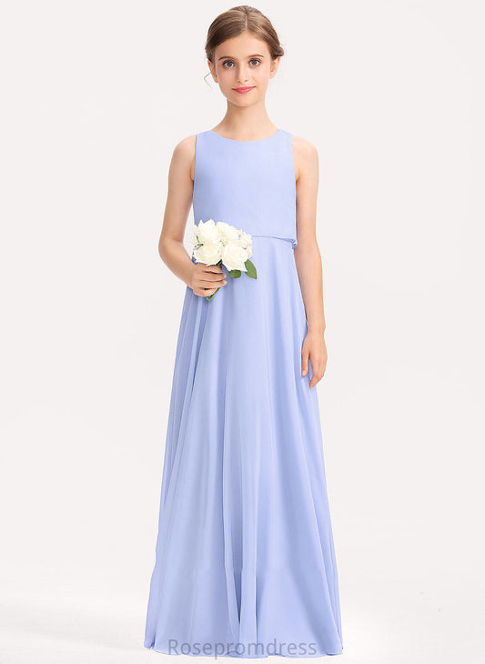 A-Line Chiffon Floor-Length Katrina Junior Bridesmaid Dresses Scoop Neck