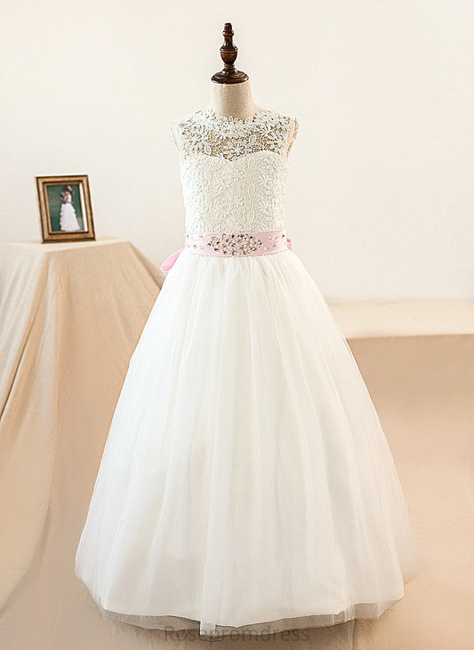 With Ball-Gown/Princess Floor-Length Addisyn Neck Bow(s) Junior Bridesmaid Dresses Scoop Beading Sash Tulle