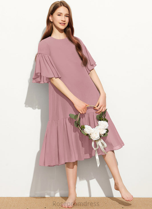 With Cascading Junior Bridesmaid Dresses A-Line Ruffles Scoop Mariah Neck Knee-Length Chiffon