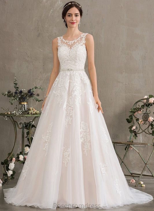 With Wedding Sequins Scoop Wedding Dresses Neck Lace Ball-Gown/Princess Tulle Aliya Train Court Dress Beading