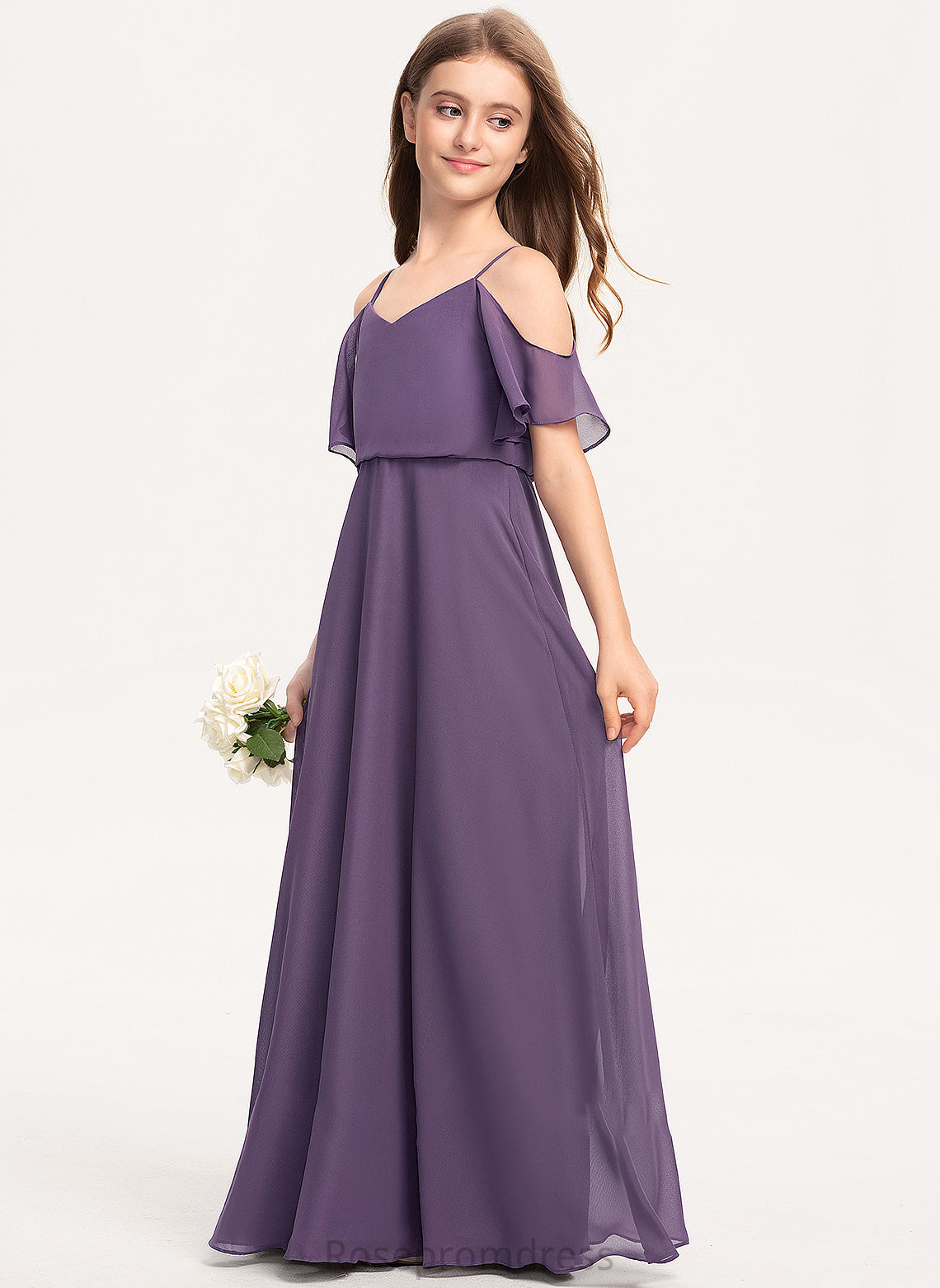 V-neck A-Line Junior Bridesmaid Dresses Floor-Length Payton Chiffon