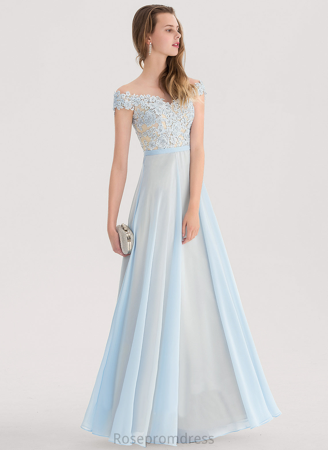 Sequins Prom Dresses With Off-the-Shoulder Jaylyn Beading A-Line Floor-Length Chiffon Lace