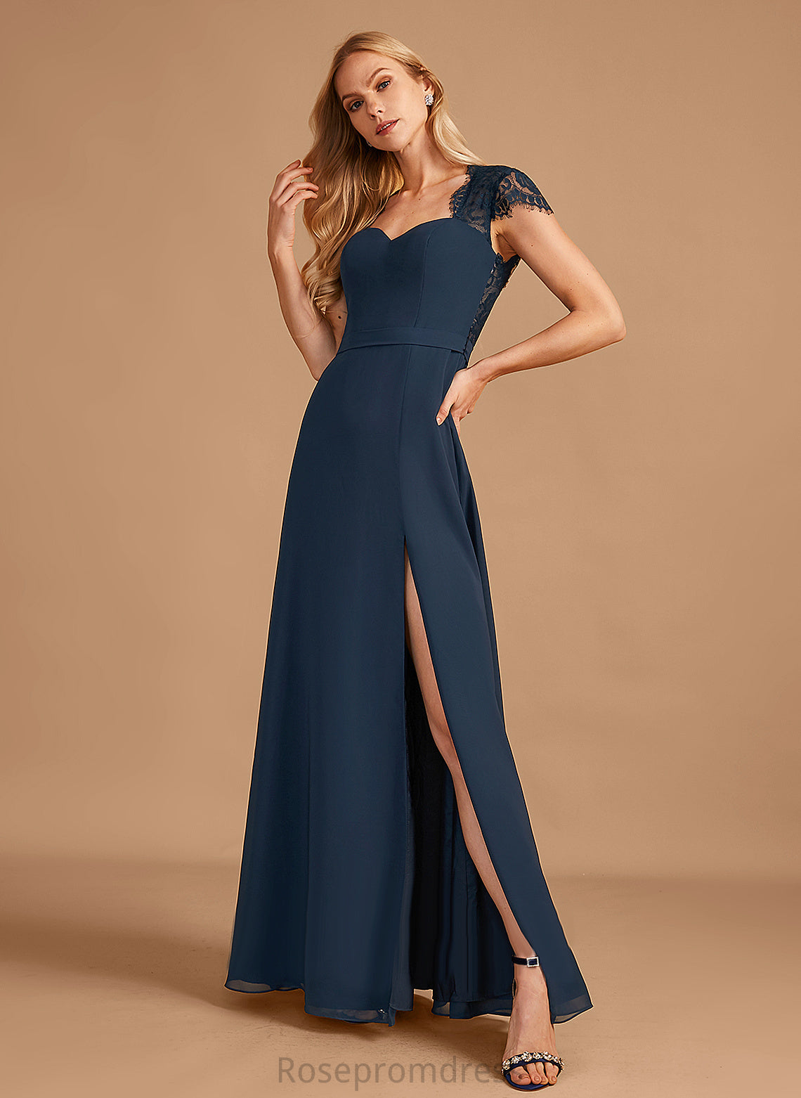 Neckline Lace Floor-Length A-Line V-neck Embellishment SplitFront Silhouette Fabric Length Patti Bridesmaid Dresses