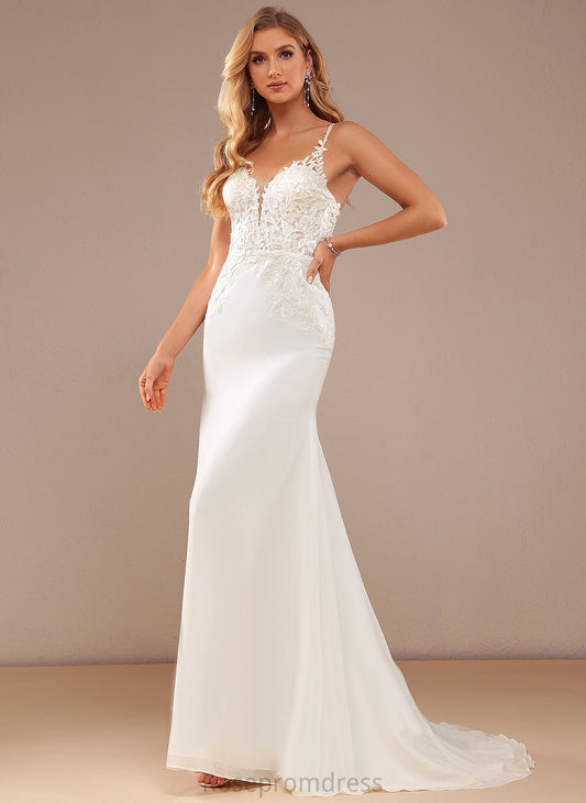 Chiffon Court Leticia V-neck Wedding Wedding Dresses Trumpet/Mermaid Train With Beading Dress Lace