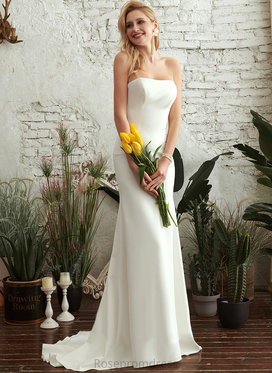 Trumpet/Mermaid Straight Stretch Train Dress Wedding Dresses Nylah Wedding Sweep Crepe