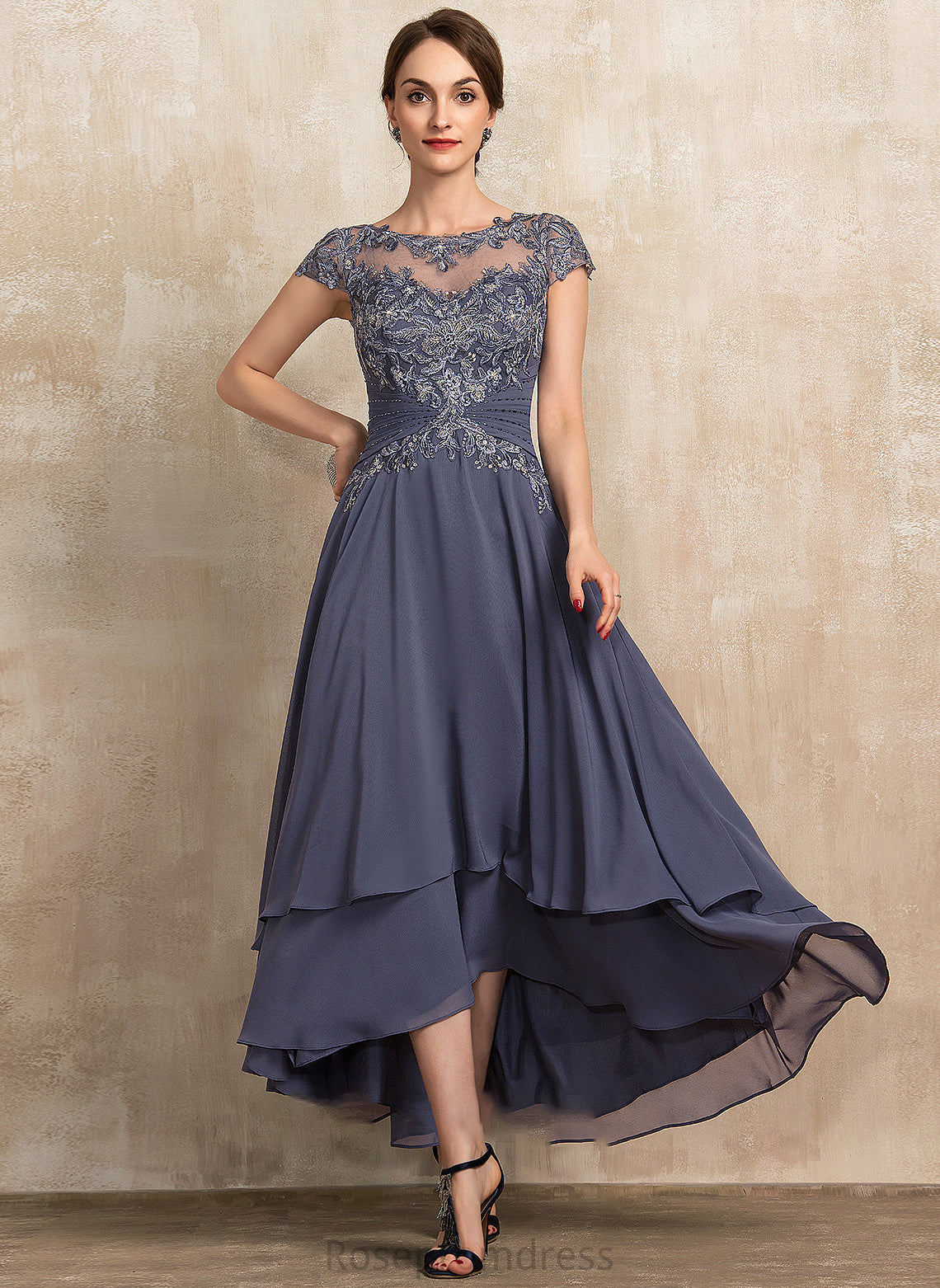 of A-Line With Neck Bride Lace Chiffon Beading the Asymmetrical Mother of the Bride Dresses Mother Dress Kaitlynn Scoop