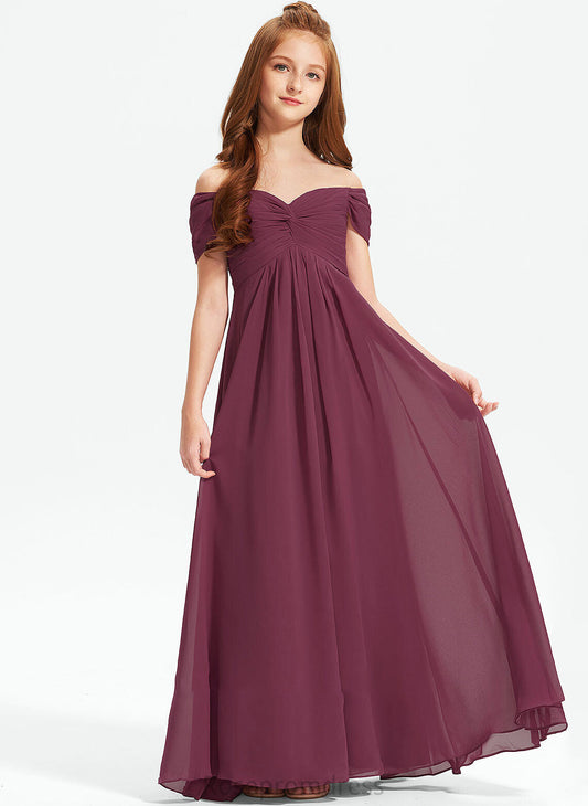 Ruffle Chiffon Floor-Length Juliet Junior Bridesmaid Dresses Off-the-Shoulder With A-Line