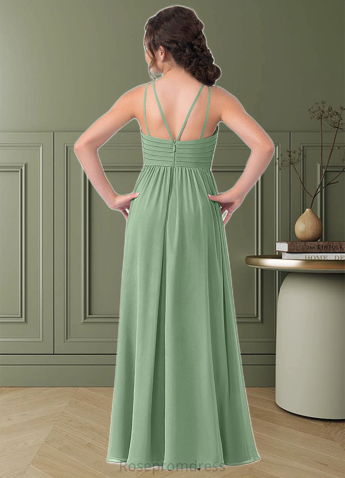 Naomi A-Line Pleated Chiffon Floor-Length Junior Bridesmaid Dress SRSP0019968