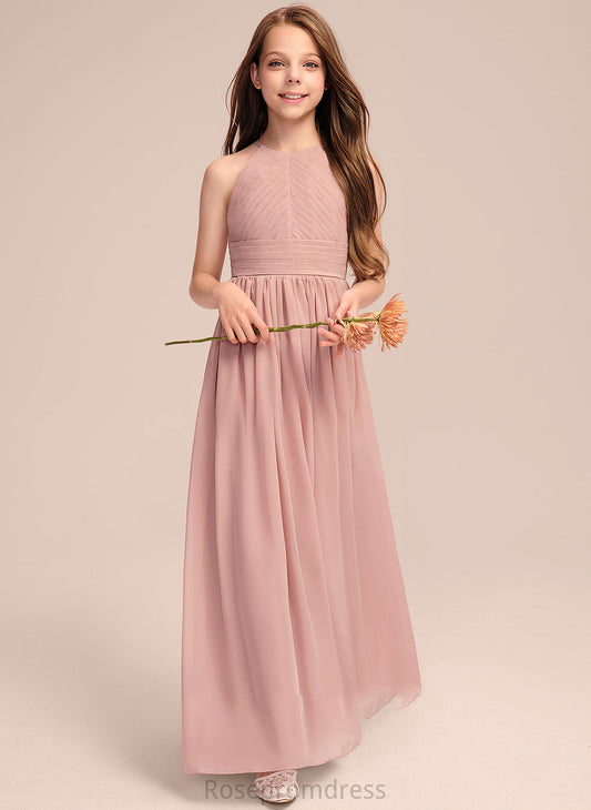 Junior Bridesmaid Dresses Floor-Length Angela With Ruffle Neck A-Line Scoop Chiffon