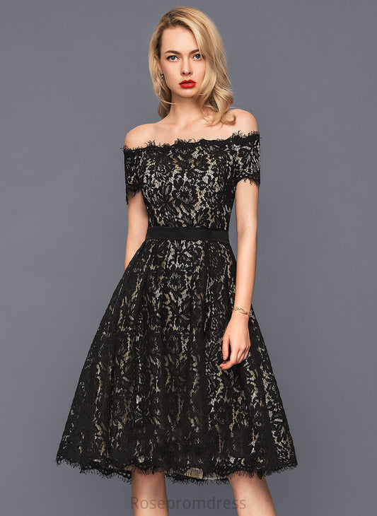 Dress A-Line Lace Cocktail Dresses Knee-Length Cocktail Kaylen Off-the-Shoulder Charmeuse