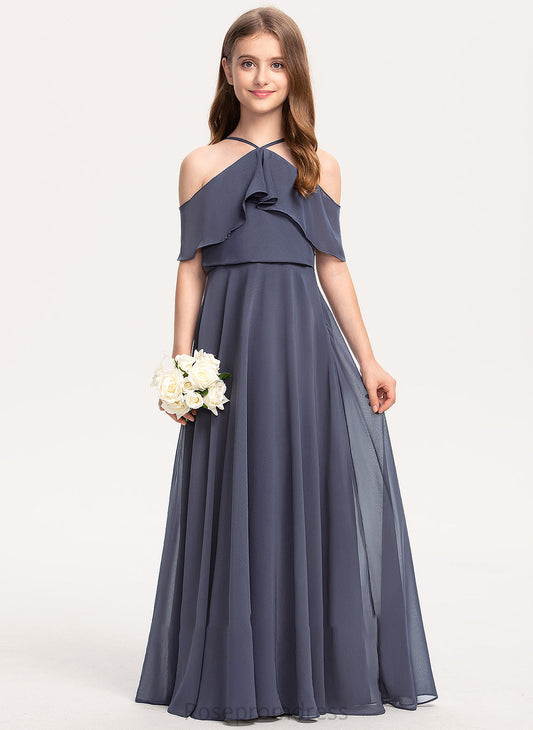 Chiffon Kayla Junior Bridesmaid Dresses With Floor-Length A-Line Ruffles Off-the-Shoulder Cascading