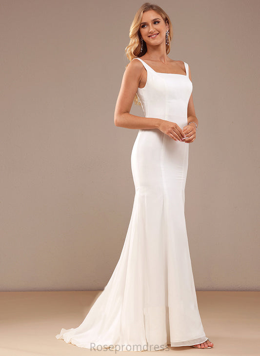 Wedding Dresses Sweep Wedding Neckline Dress With Monserrat Train Chiffon Lace Square Trumpet/Mermaid