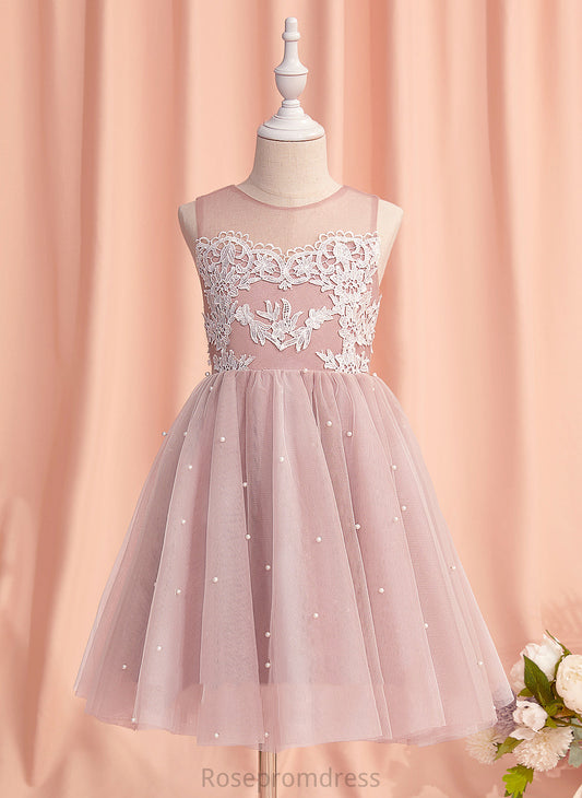 Flower Girl Dresses Girl Sleeveless Scoop - Dress Armani With Neck Tulle A-Line Lace/Beading Flower Knee-length