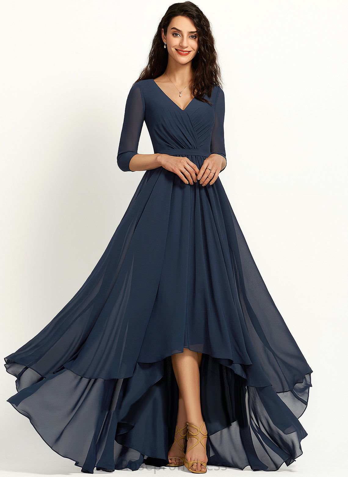 Pleated Length Silhouette V-neck Fabric Asymmetrical Neckline A-Line Embellishment Ashtyn Bridesmaid Dresses