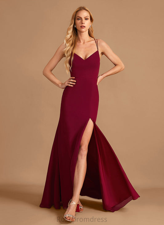 Neckline Floor-Length SplitFront V-neck Trumpet/Mermaid Embellishment Length Silhouette Fabric Adriana Natural Waist Off The Shoulder Bridesmaid Dresses