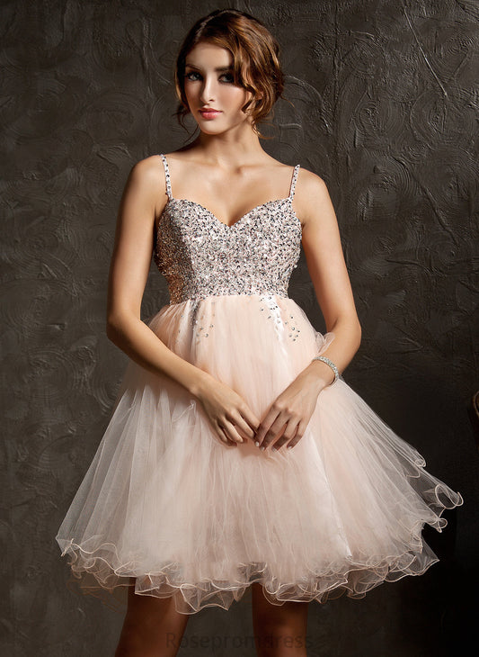 With Knee-Length Tulle Sequins Sweetheart Dress Beading Lilly Homecoming Homecoming Dresses A-Line