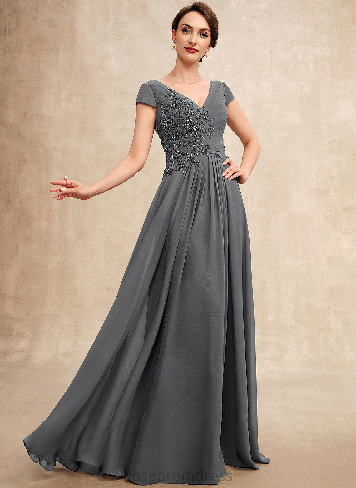 With Ruffle of Floor-Length Mother Beading Chiffon V-neck Lace Kelly the A-Line Dress Sequins Mother of the Bride Dresses Bride