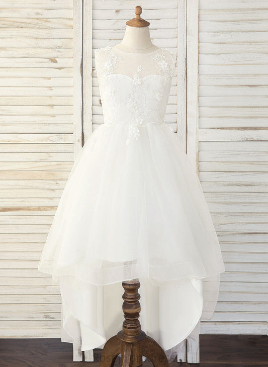 Asymmetrical Neck Sleeveless Girl Flower Girl Dresses Tulle/Lace Krystal - Flower Scoop Dress A-Line