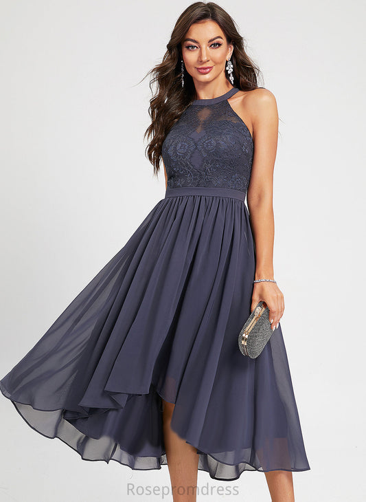 A-Line Dress Asymmetrical Cocktail Dresses Chiffon Jacquelyn Scoop Cocktail Neck