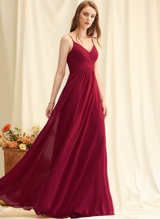 V-neck Floor-Length Embellishment A-Line Silhouette Fabric Length Pleated Neckline Elianna Floor Length A-Line/Princess Bridesmaid Dresses