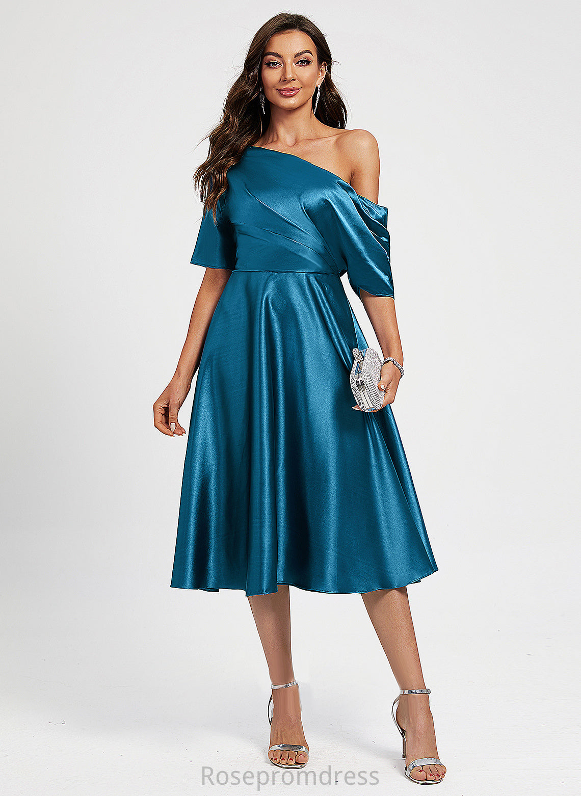 Knee-Length Dress A-Line Charmeuse One-Shoulder Sibyl Cocktail Dresses Cocktail