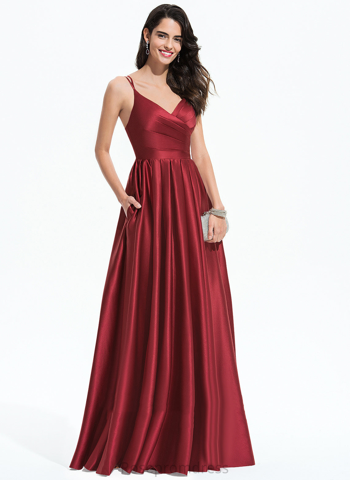 Prom Dresses Aryana With Satin V-neck A-Line Floor-Length Ruffle