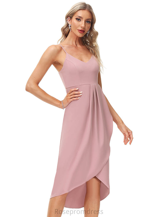 With Front Dress Stretch V-neck Sheath/Column Split Cocktail Marlene Tea-Length Cocktail Dresses Crepe