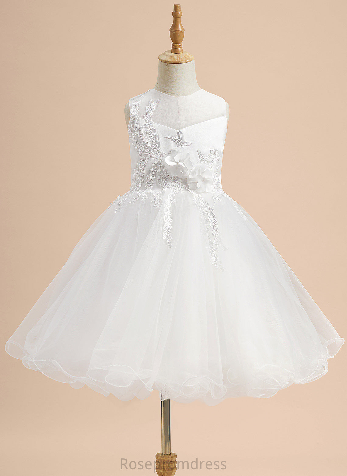 Neck Knee-length Ashleigh Flower Satin/Tulle With Flower Girl Dresses Girl Scoop Sleeveless Lace/Flower(s)/Bow(s) - A-Line Dress