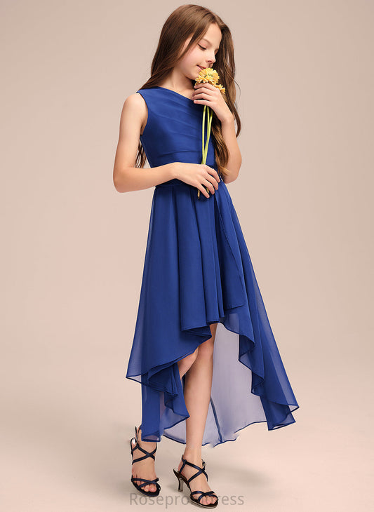 Aryana Junior Bridesmaid Dresses Bow(s) One-Shoulder With Ruffles A-Line Asymmetrical Chiffon