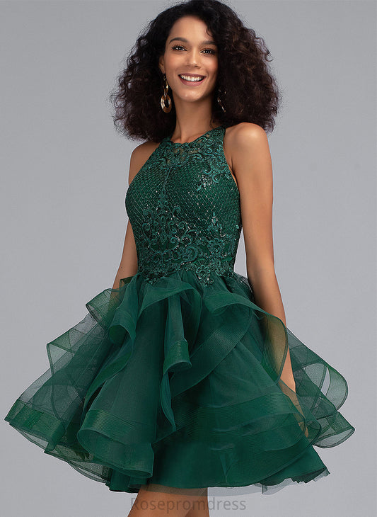 With Ball-Gown/Princess Lace Sylvia Short/Mini Homecoming Dresses Sequins Tulle Dress Neck Scoop Homecoming