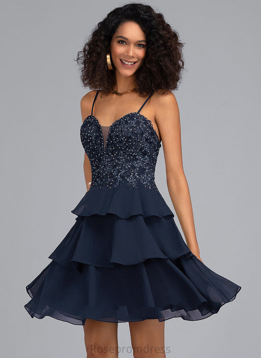 A-Line Sequins Dress Homecoming Beading Maddison With Chiffon Short/Mini Homecoming Dresses Lace Sweetheart