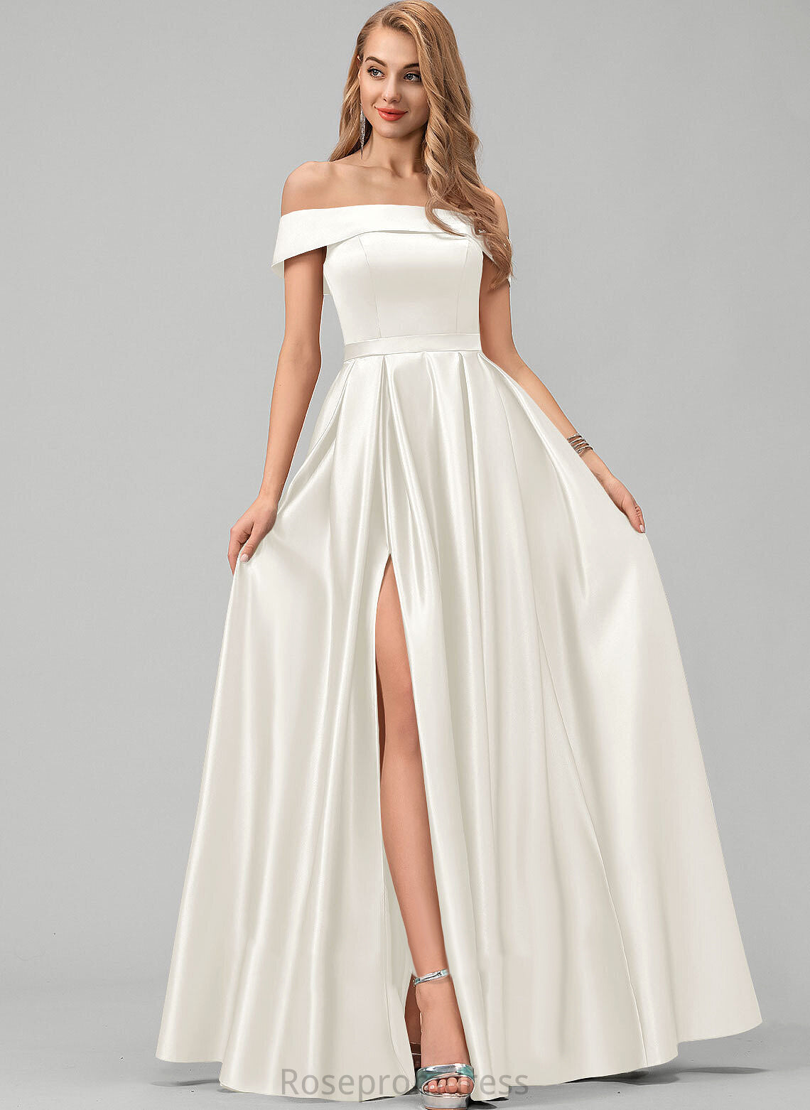 Floor-Length Dress Satin Wedding Dresses Wedding Off-the-Shoulder Ball-Gown/Princess Emilie