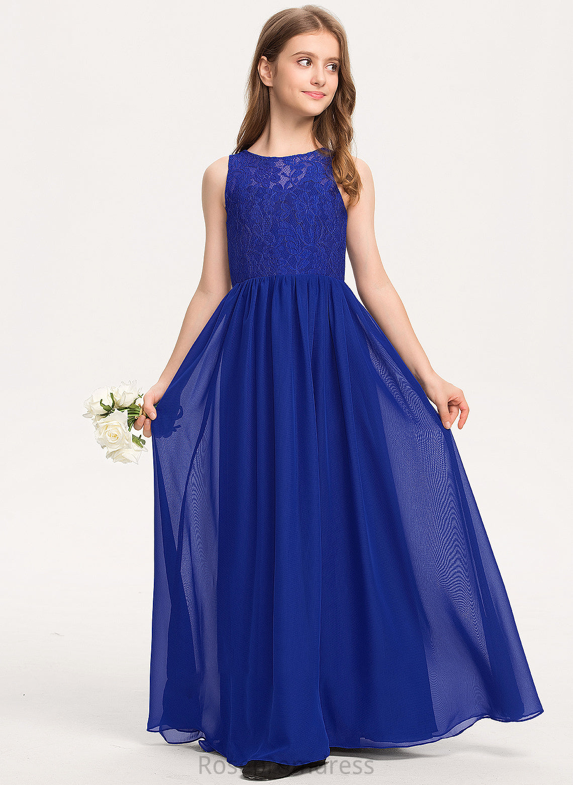 A-Line Lace Makenna Neck Scoop Chiffon Floor-Length Junior Bridesmaid Dresses