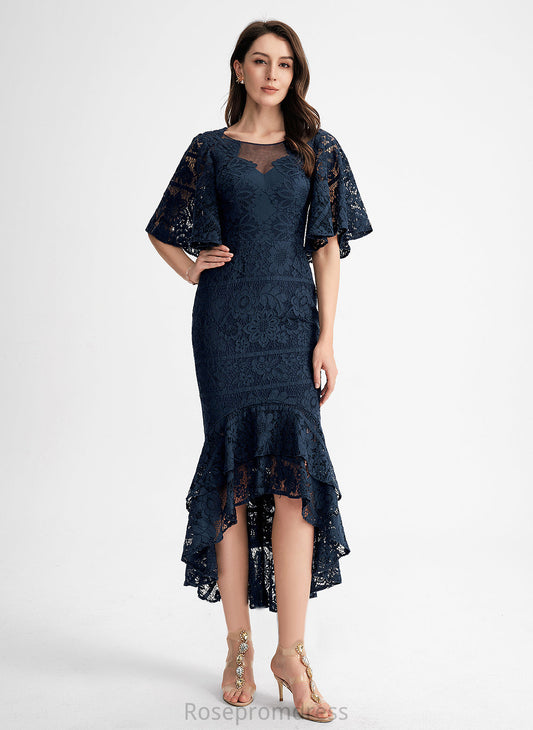 Cocktail Dresses Ruffle With Trumpet/Mermaid Cocktail Dress Neck Alicia Lace Asymmetrical Scoop